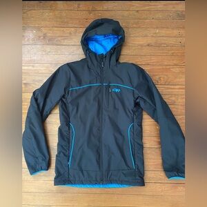 Outdoor Research Mens Razoredge Hooded Jacket Small Black and Blue